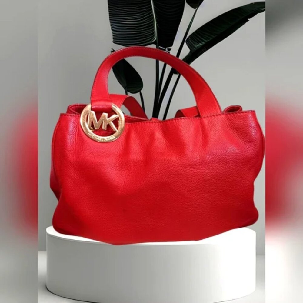 Michael Kors 🍒 Crimson🍒 Leather Shoulder/Tote Bag with Gold Hardware